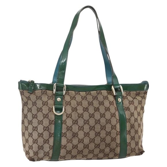 GUCCI GG Canvas Abbey Tote Bag Beige Gold